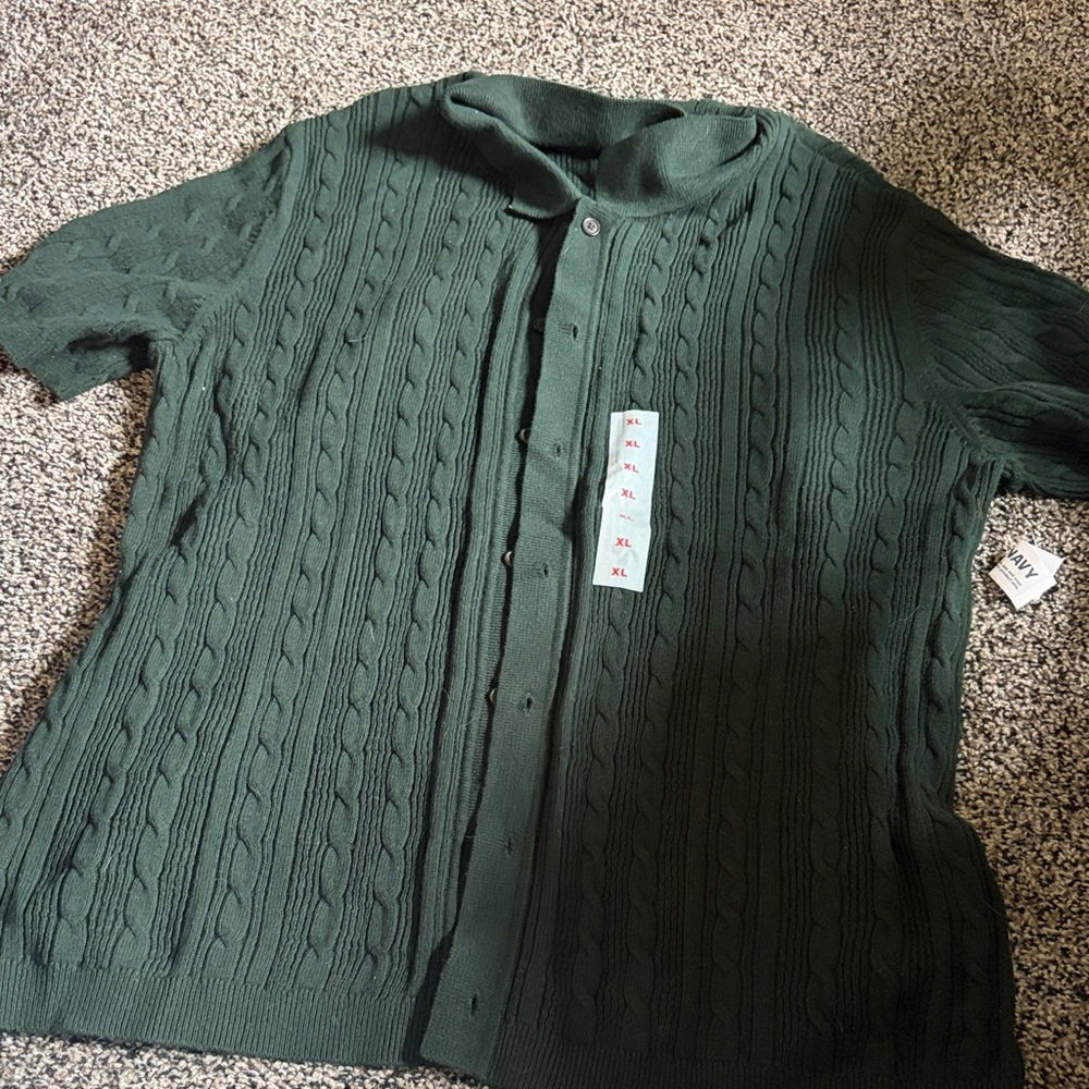 Old Navy Dark Green Cable Knit Button-Down Shirt